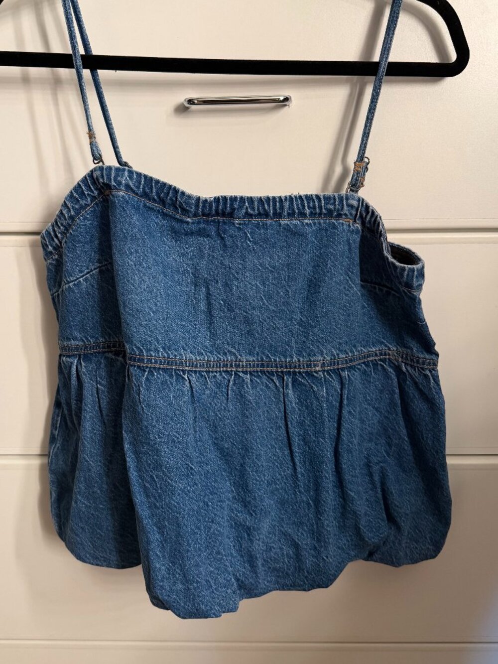 American Eagle Denim Smocked Peplum Bubble Tank or Tube Top Blue Denim Size L